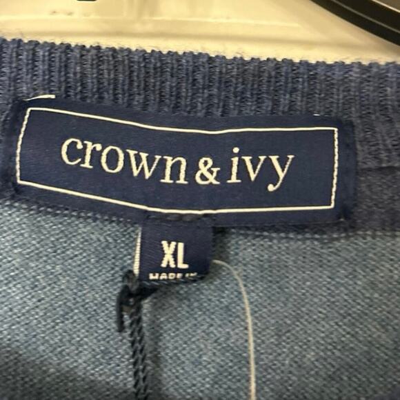 Crown & Ivy NWT Cotton Cashmere Blend Blue Rugby Striped Lightweight Sweater XL - Picture 9 of 14